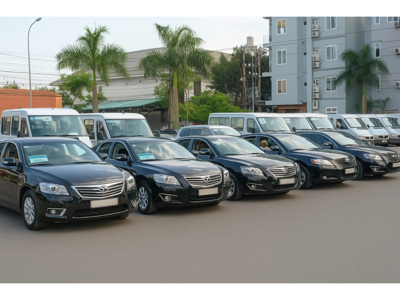 Dàn xe sedan 4 chỗ màu đen sang trọng phục vụ khách VIP, chuyên gia nước ngoài của Taxi Minh Khang tại Hải Phòng.
