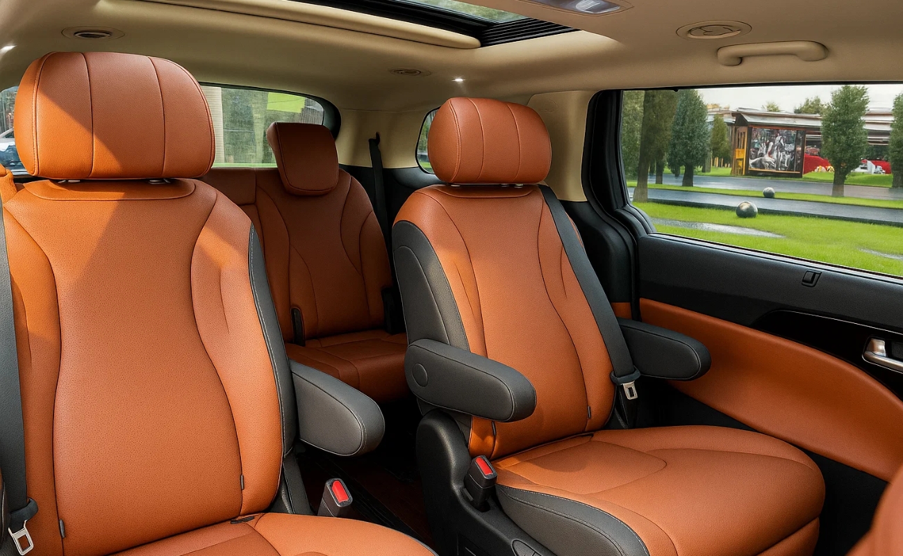 Nội thất xe Kia Carnival 7 chỗ tại Hải Phòng ghế da màu nâu sang trọng