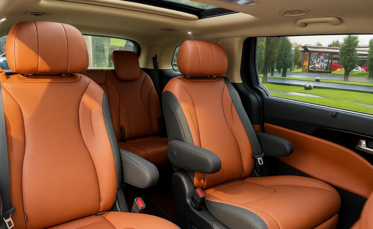 Nội thất xe Kia Carnival đi Hồ Núi Cốc - Ghế da màu nâu thương gia