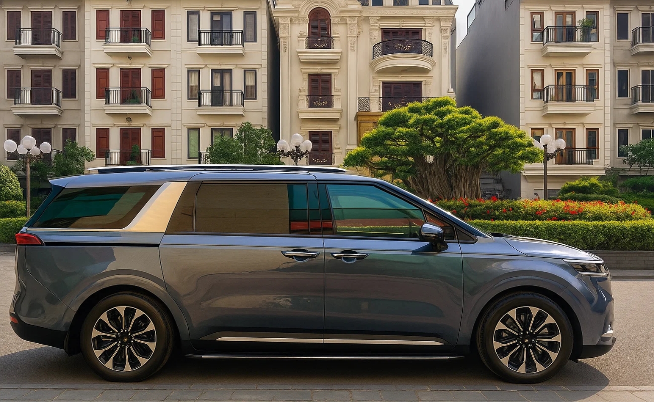 Xe du lịch Hải Phòng đi Cô Tô - Kia Carnival 7 chỗ màu xanh xám