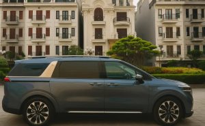 Hình ảnh xe du lịch màu xanh dương trang bị cửa sổ trời toàn cảnh panorama sang trọng